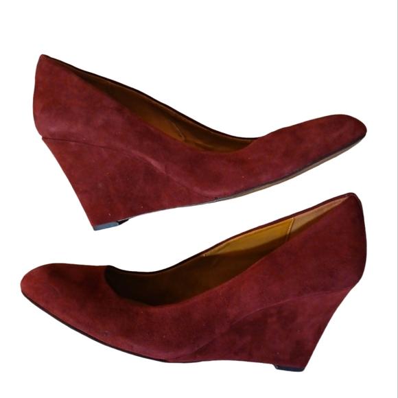 Coach Burgundy Suede Wedge Heels size 9 - Picture 1 of 11